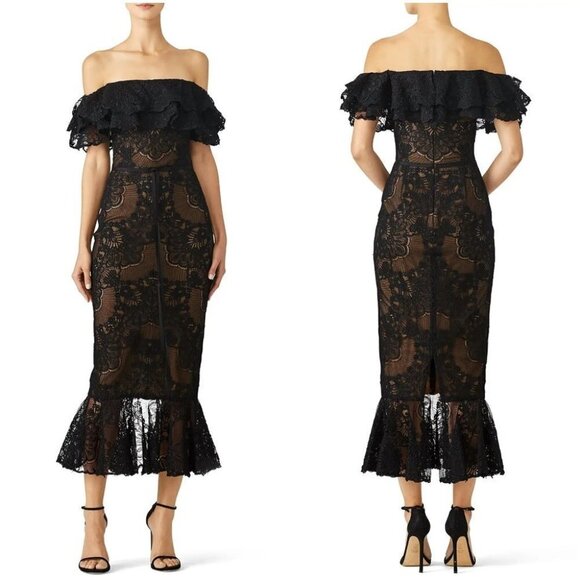 Marchesa Notte Laced Black Midi Dress $795